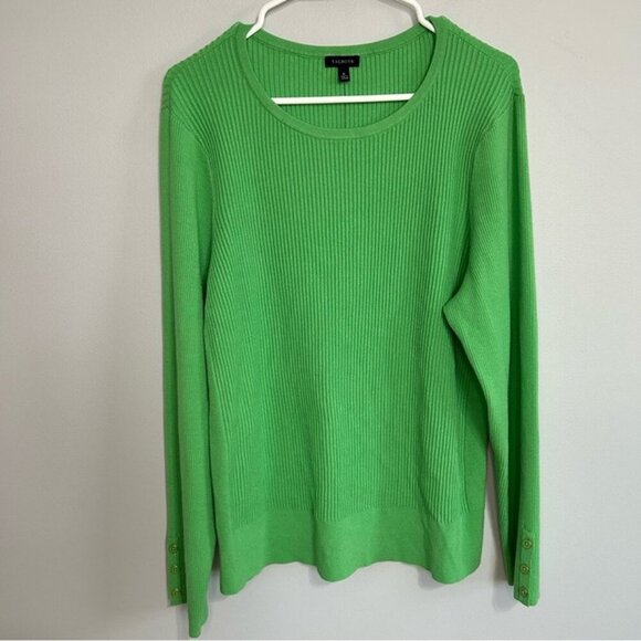 NWT Talbots Green Ribbed Knit Long Sleeve Crewneck Stretch Top Women’s Size XL - Picture 1 of 6
